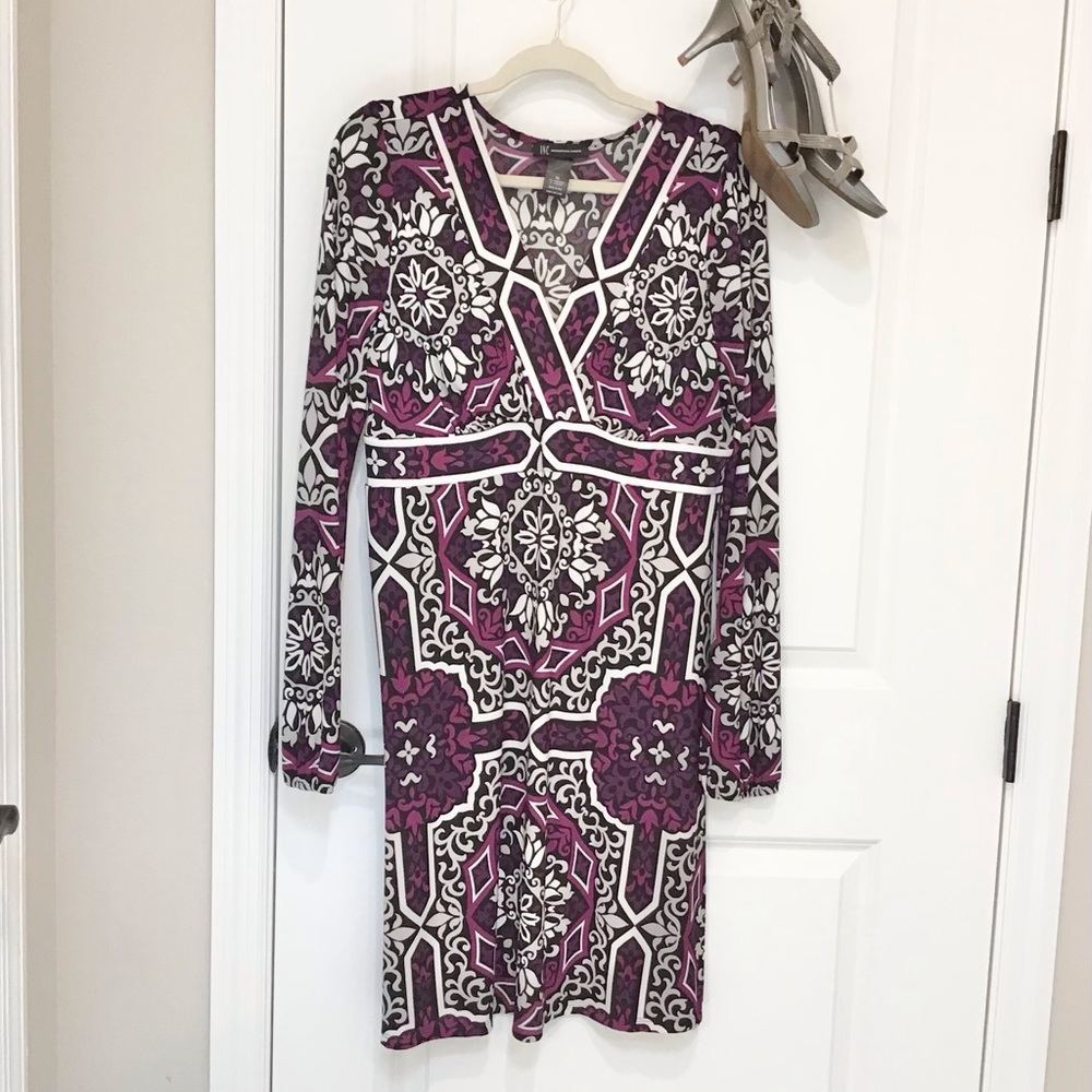 INC Surplice Top Purple/Black Dress Size XL, EUC
